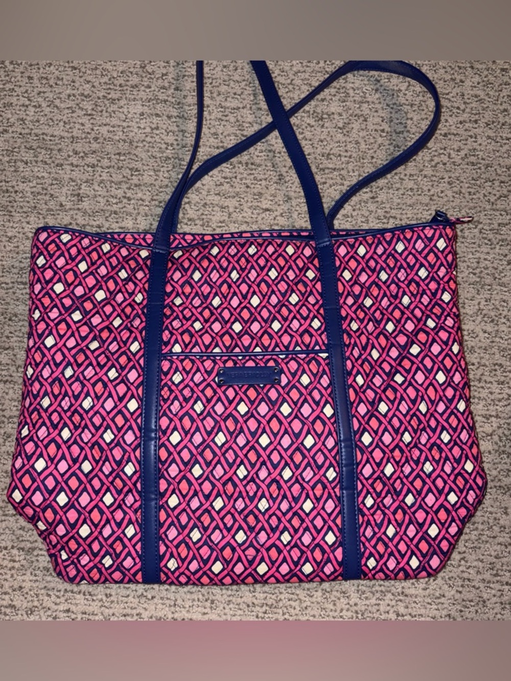 Vera Bradley Tote Bag Trimmed Katalina Pink Diamonds & Navy